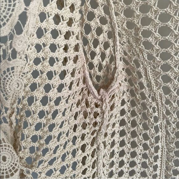 𝅺NIC & ZOE Cream Cotton Blend Crochet Knit Open Front Cardigan Sweater L - Picture 5 of 6